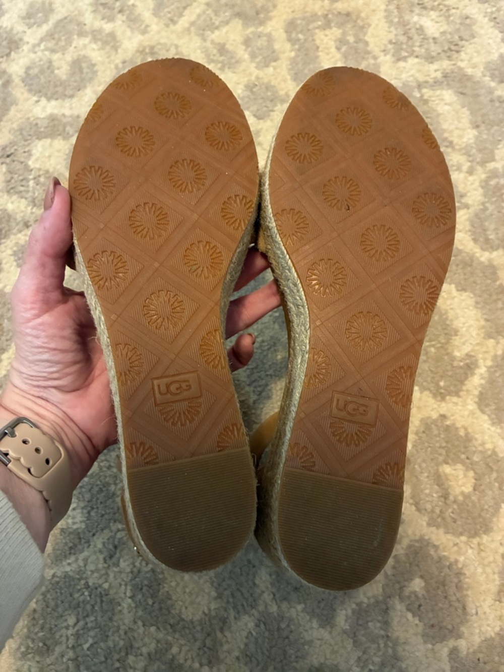 UGG Women’s Aylani Tan Ankle-Strap Espadrille Wedge Sandals - Picture 3 of 5